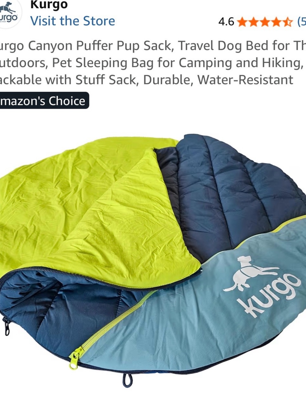 Kurgo Lime Green and Teal Round Pet Sleeping Bag